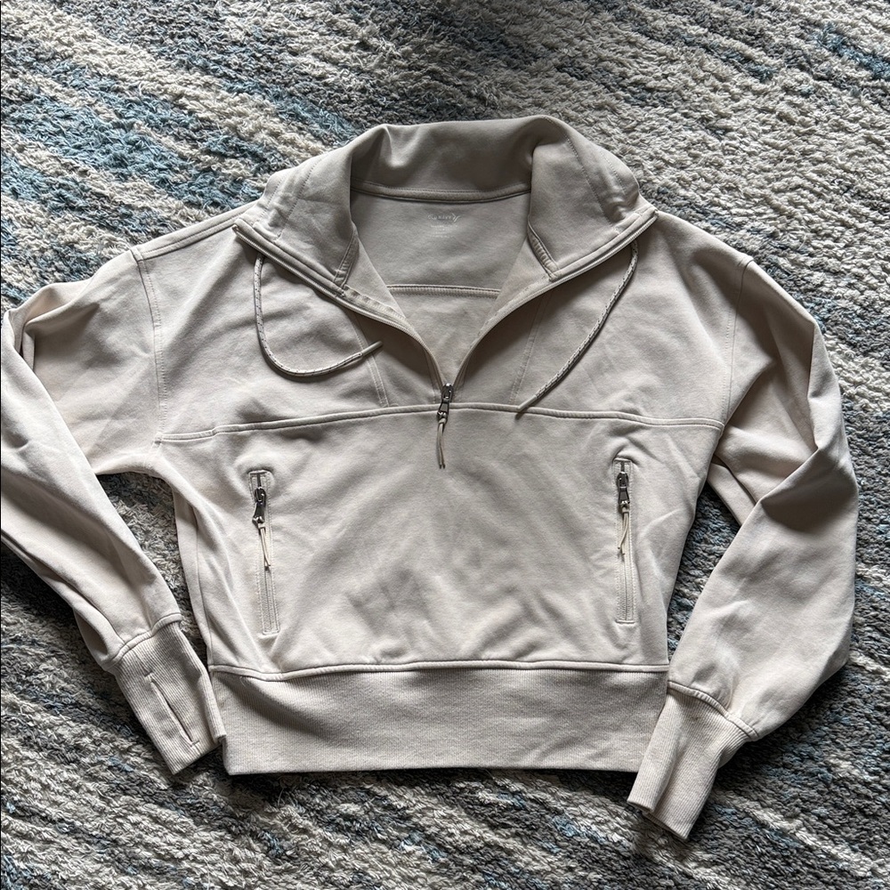 Old Navy Women's Athletic Cream Zip-Up Sweater